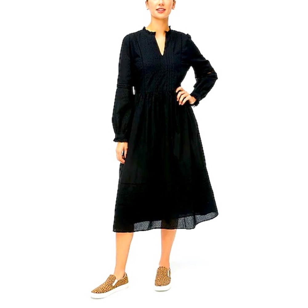 NWT J Crew midi dress pindot black small S